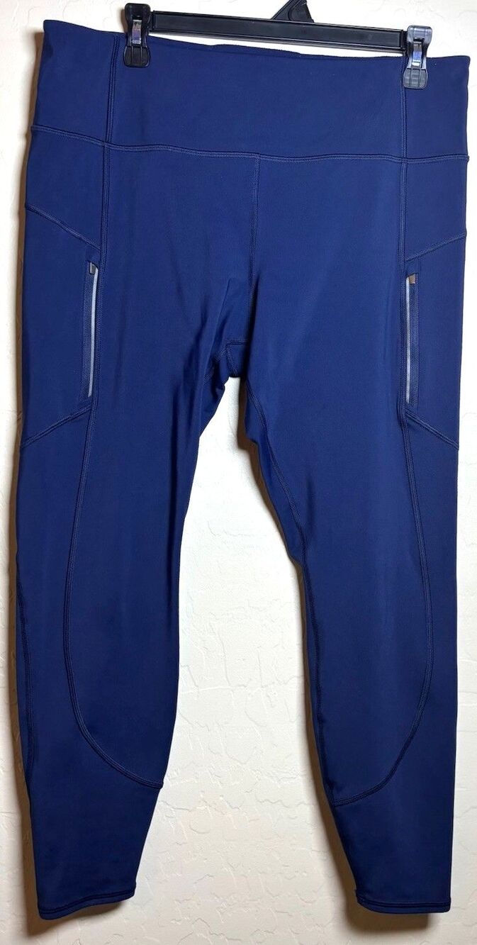 Athleta Rainier Tight High Rise Ankle Leggings Blue Pockets Yoga Womens XL